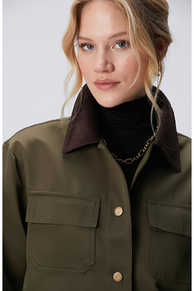 Haki Kadife Garnili Mont - 2