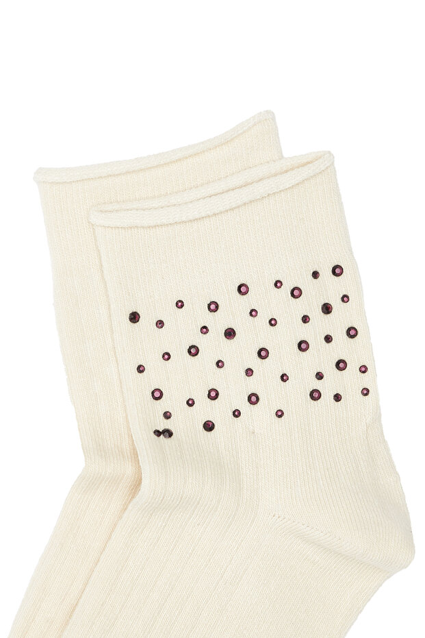 Bej Taş Detaylı Kadın Çorap - 2