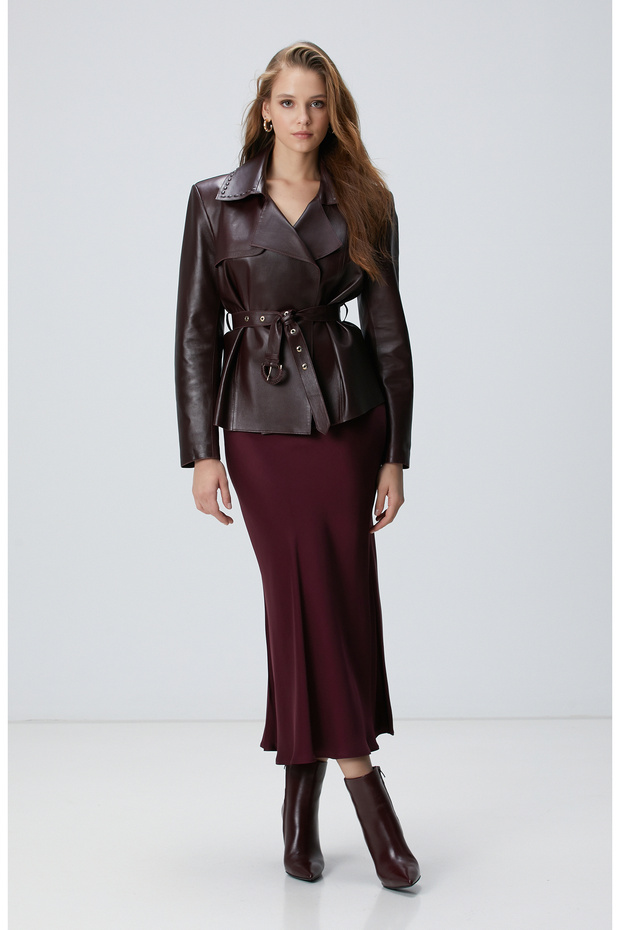 Bordo Kadın Deri Ceket - 3