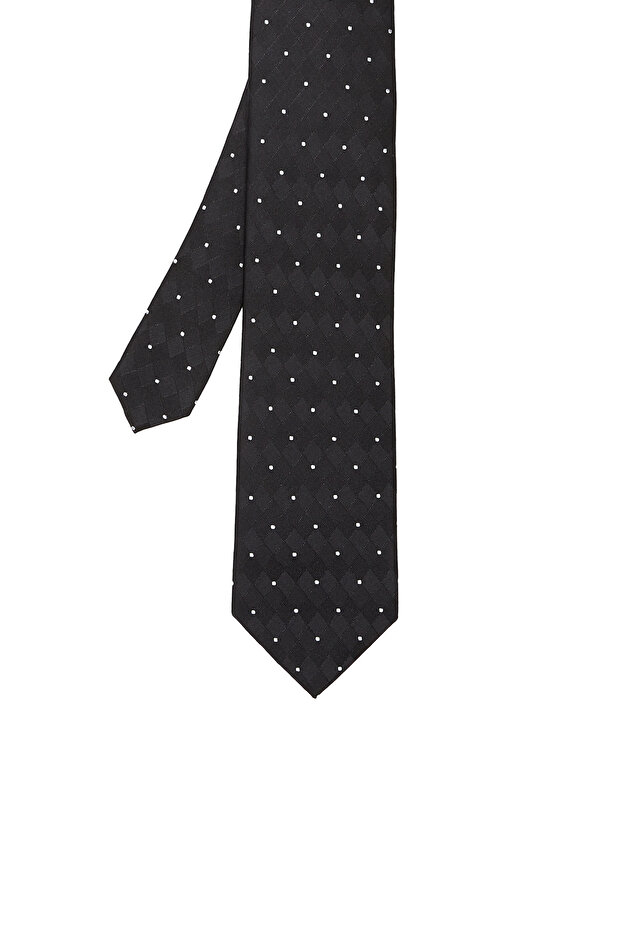 Siyah Puantiyeli İpek Kravat - 1