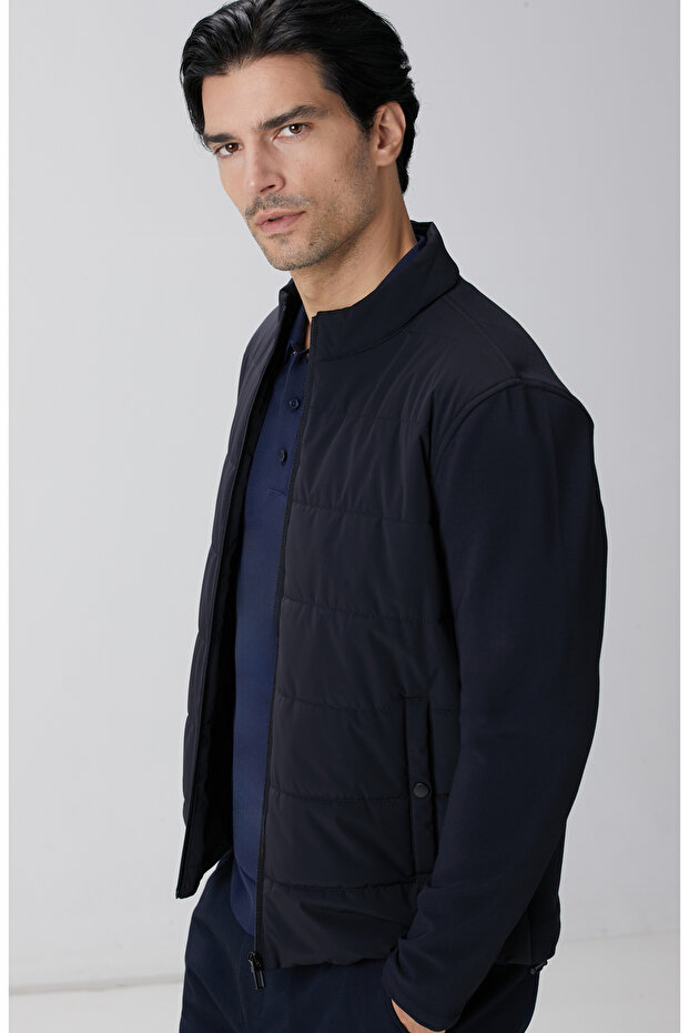 Lacivert Triko Kollu Mont - 2