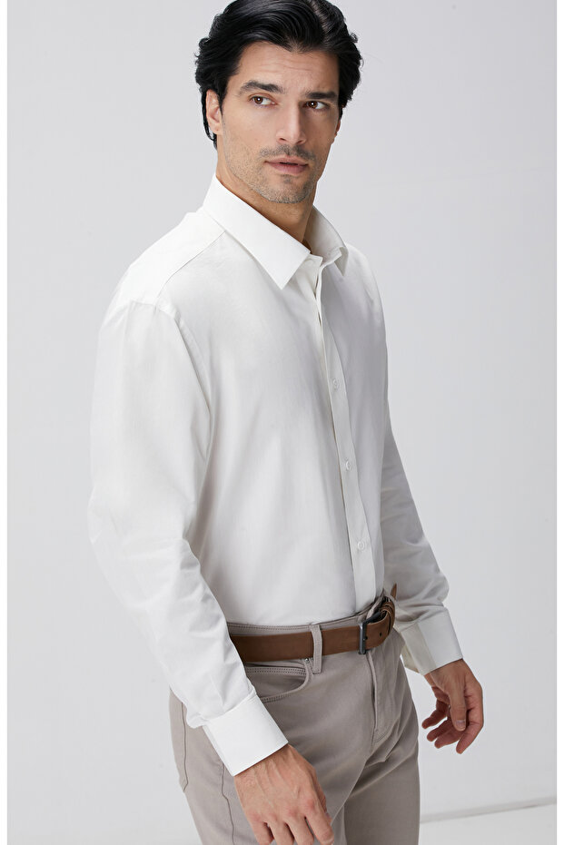 Ekru Çizgili Gömlek - 2