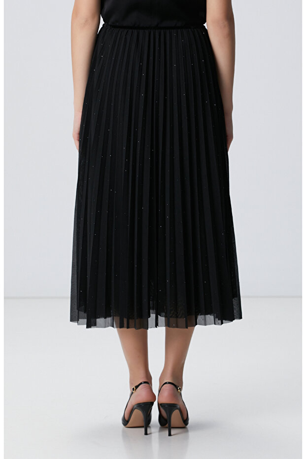 Siyah Payetli Tül Midi Etek - 5