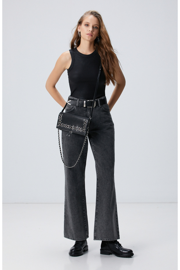 Siyah Varak Baskılı Örme Atlet - 3