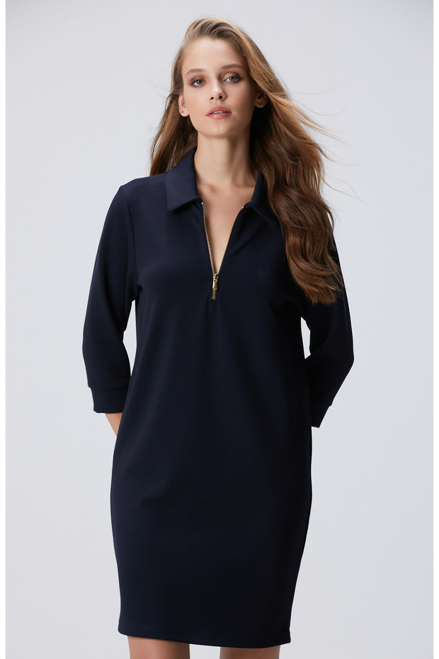 Lacivert Polo Örme Elbise - 1