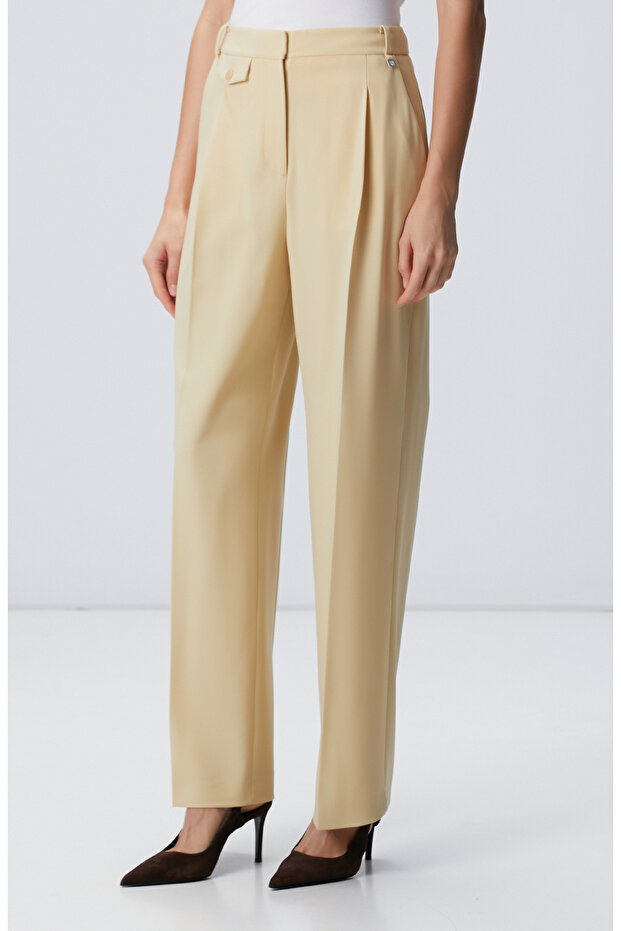 Sarı Yün Karışımlı Pantolon - 2