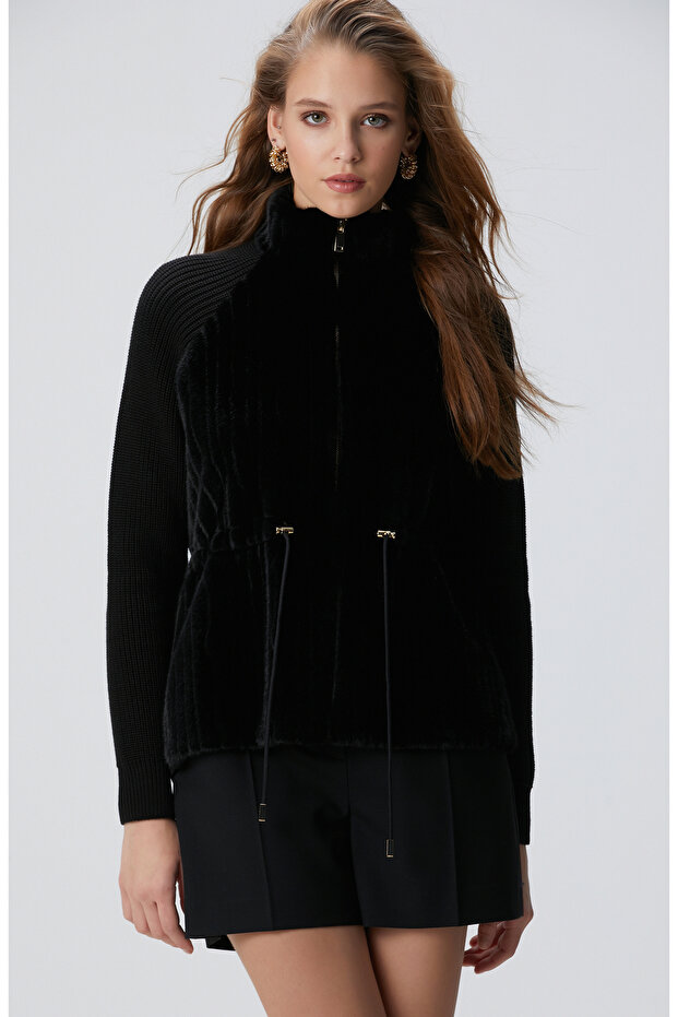 Siyah Suni Kürklü Mont - 1