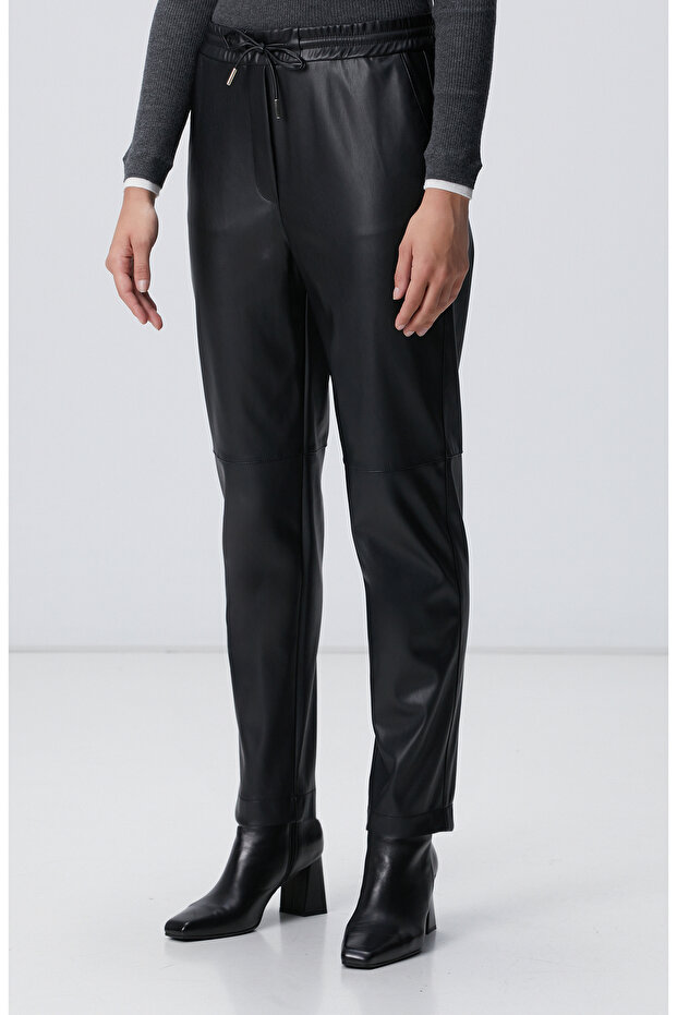 Siyah Vegan Deri Pantolon - 3