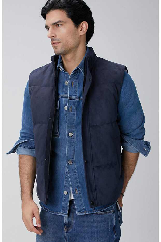 Lacivert Kapitoneli Casual Yelek - 4