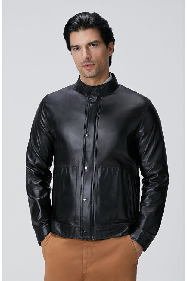 Haki Çift Taraflı Deri Mont - 5