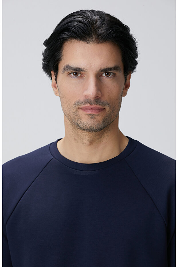 Lacivert Bisiklet Yaka Basic Sweatshirt - 7