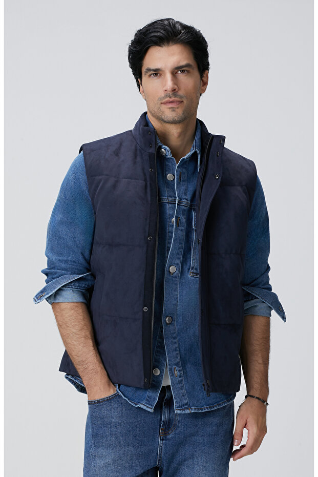 Lacivert Kapitoneli Casual Yelek - 2