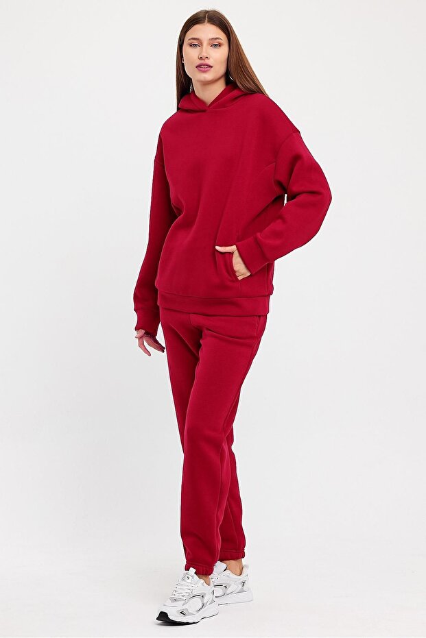 Women's Three Thread Fleece Oversize Tracksuit Set with Elastic Waist and Legs