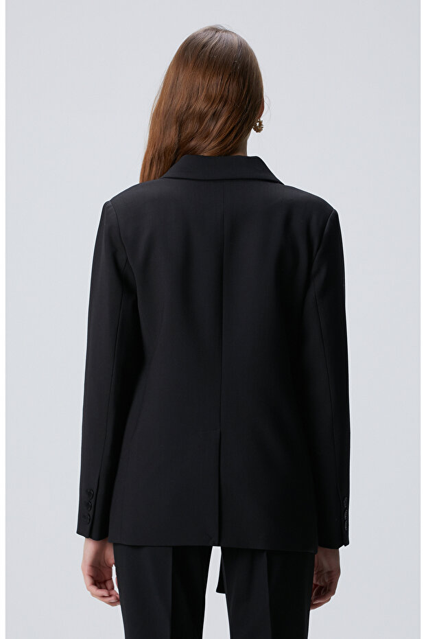 Siyah Yün Karışımlı Ceket - 5