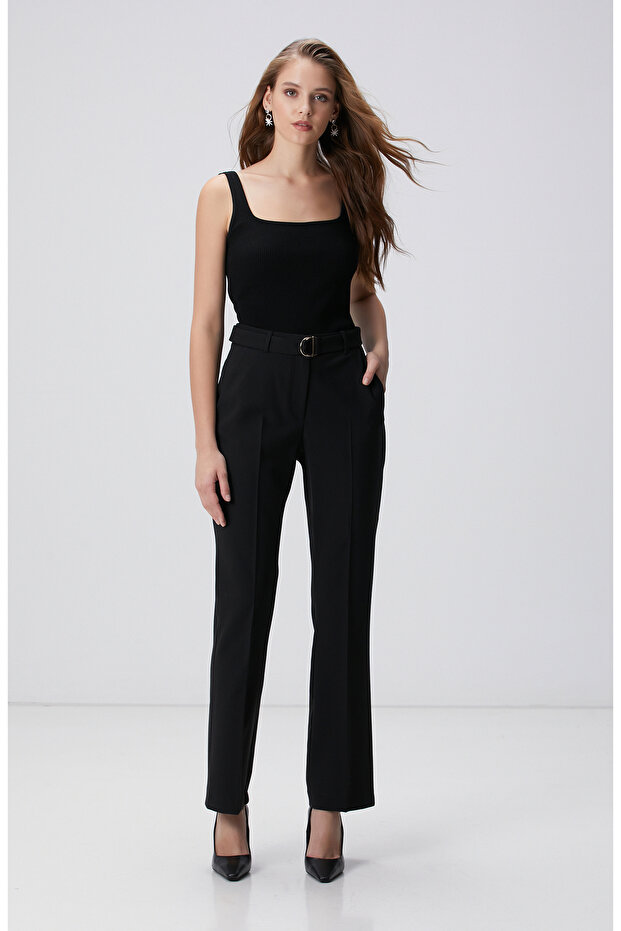 Siyah Yün Karışımlı Pantolon - 2