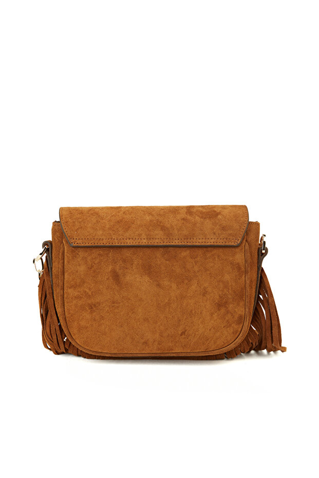 Taba Püsküllü Kadın Süet Çanta - 3