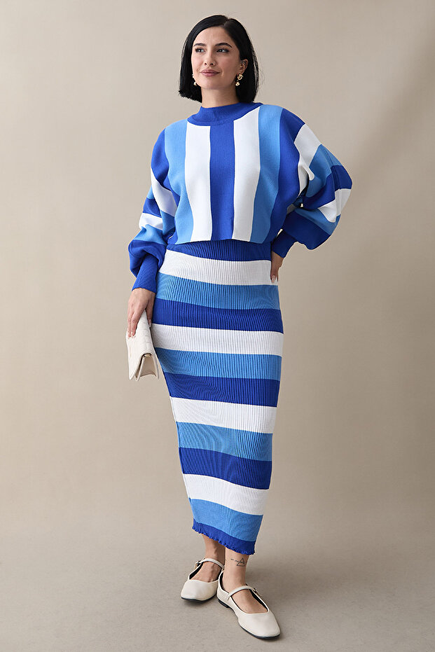 Bat Sleeve Cobalt Blue Knitwear Set