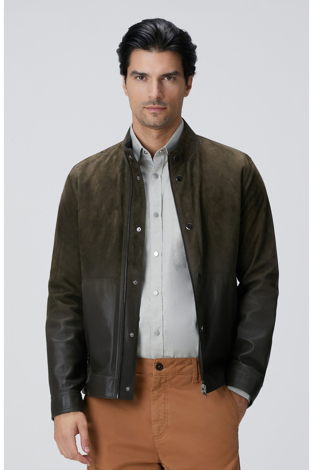 Haki Çift Taraflı Deri Mont - 3