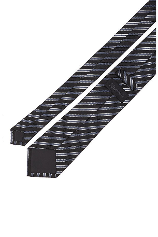 Siyah Çizgili İpek Kravat - 2