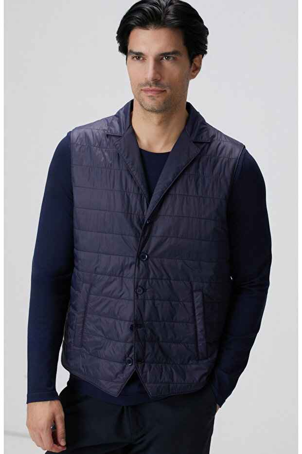 Lacivert Puffer Casual Yelek - 2