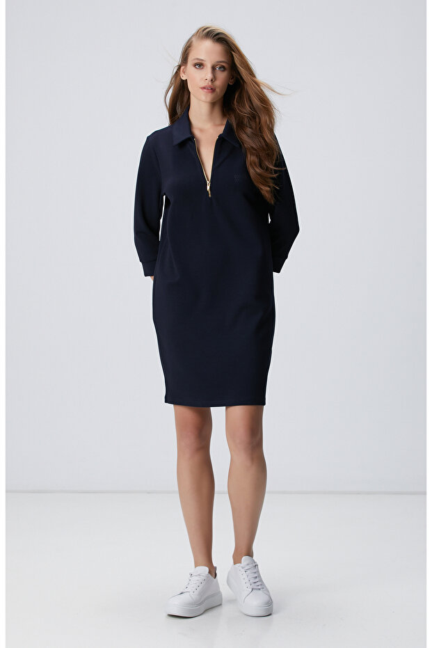 Lacivert Polo Örme Elbise - 2