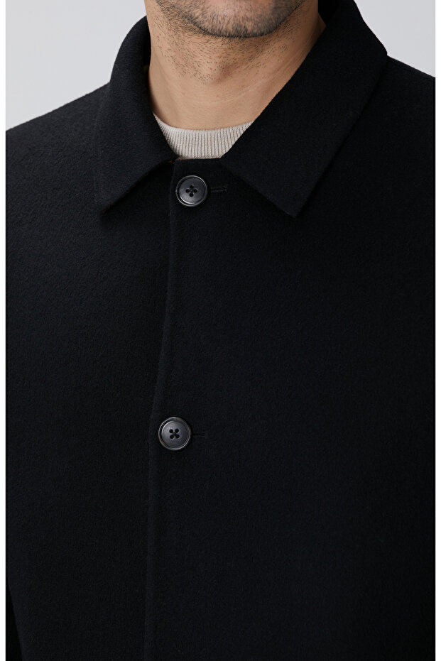 Siyah Yün Karışımlı Palto - 7