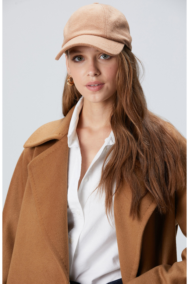 Camel Yün Karışımlı Kadın Şapka - 5