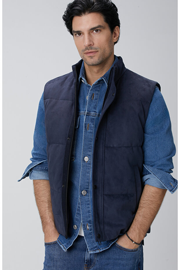 Lacivert Kapitoneli Casual Yelek - 1