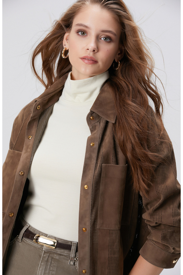 Vizon Desenli Deri Gömlek - 2