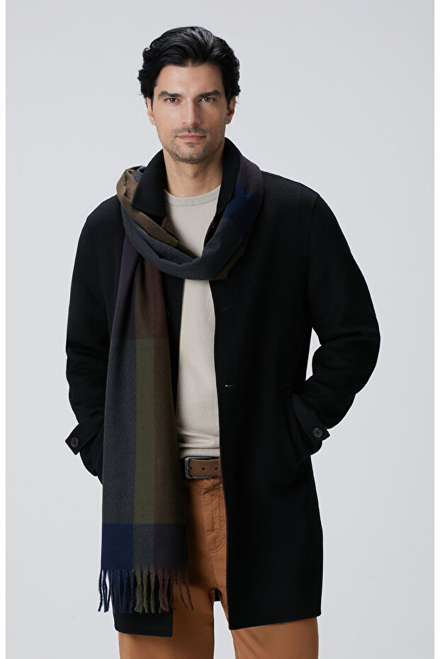 Siyah Yün Karışımlı Palto - 2