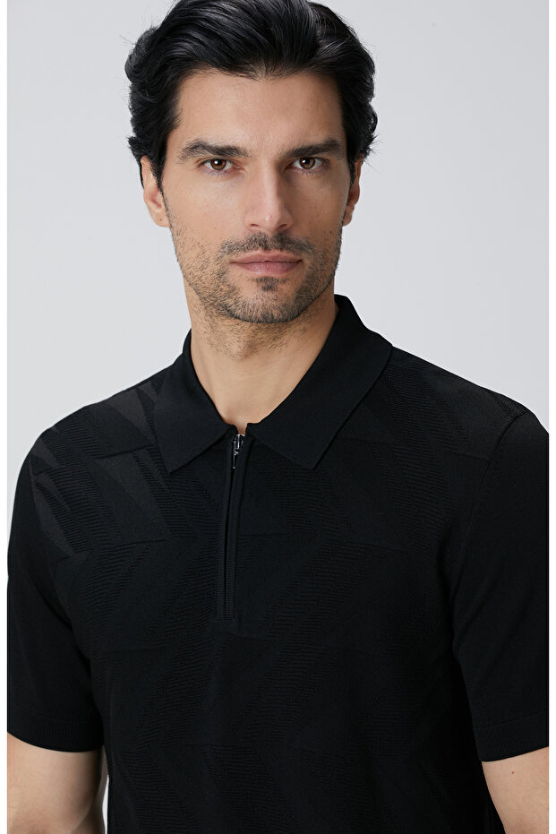 Siyah Jakarlı Triko Kazak - 6