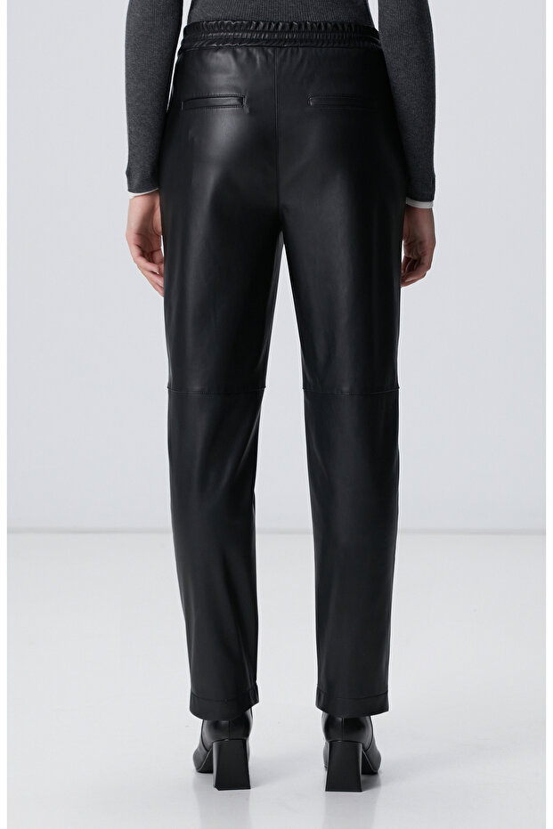 Siyah Vegan Deri Pantolon - 4
