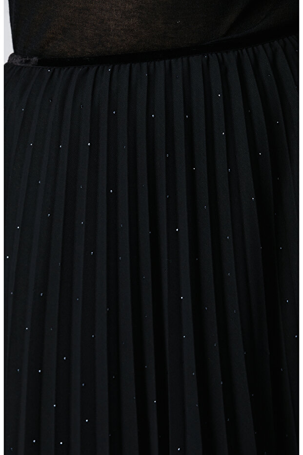 Siyah Payetli Tül Midi Etek - 6
