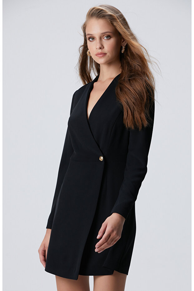 Siyah Aksesuarlı Mini Elbise - 4