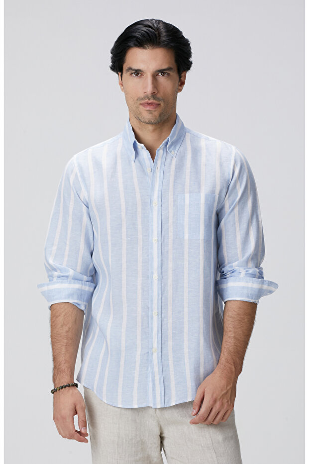 Mavi Beyaz Çizgili Gömlek - 1