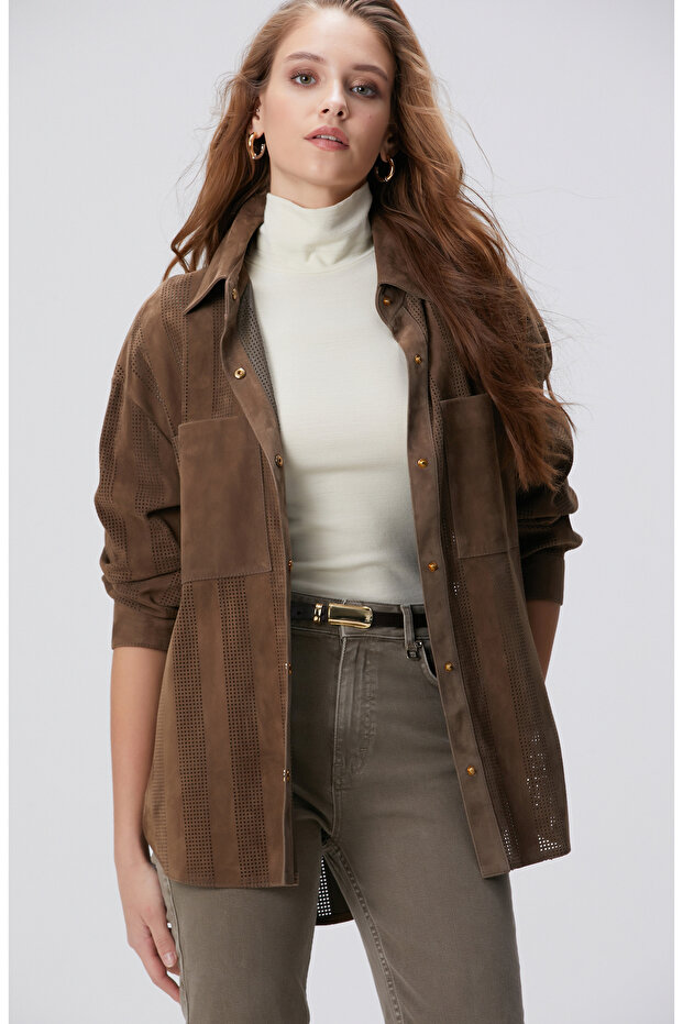 Vizon Desenli Deri Gömlek - 4