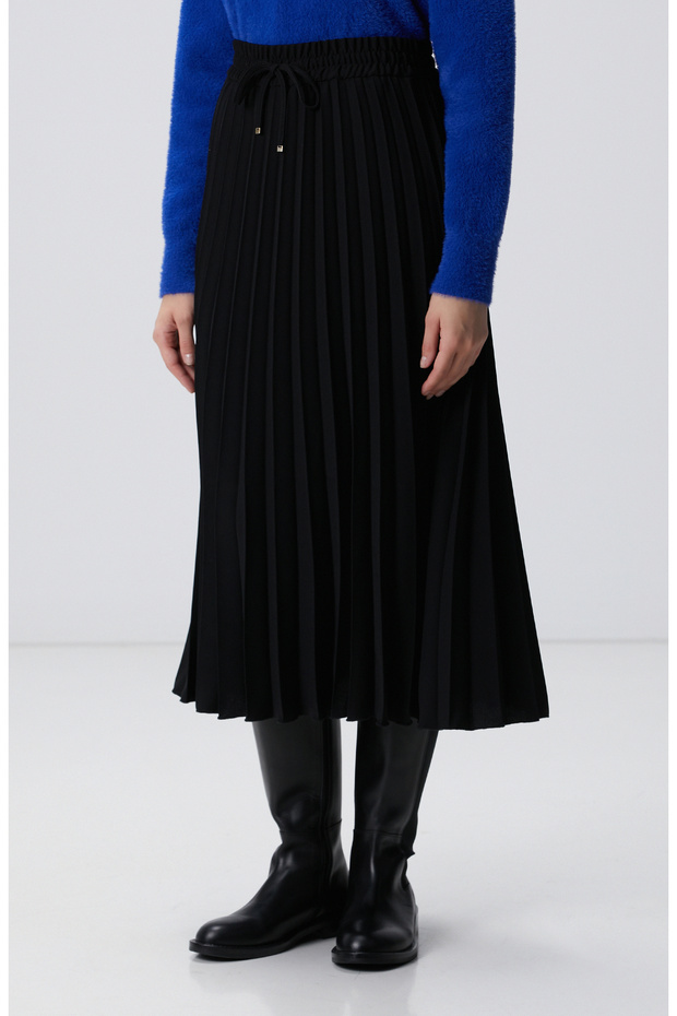 Siyah Piliseli Midi Etek - 4