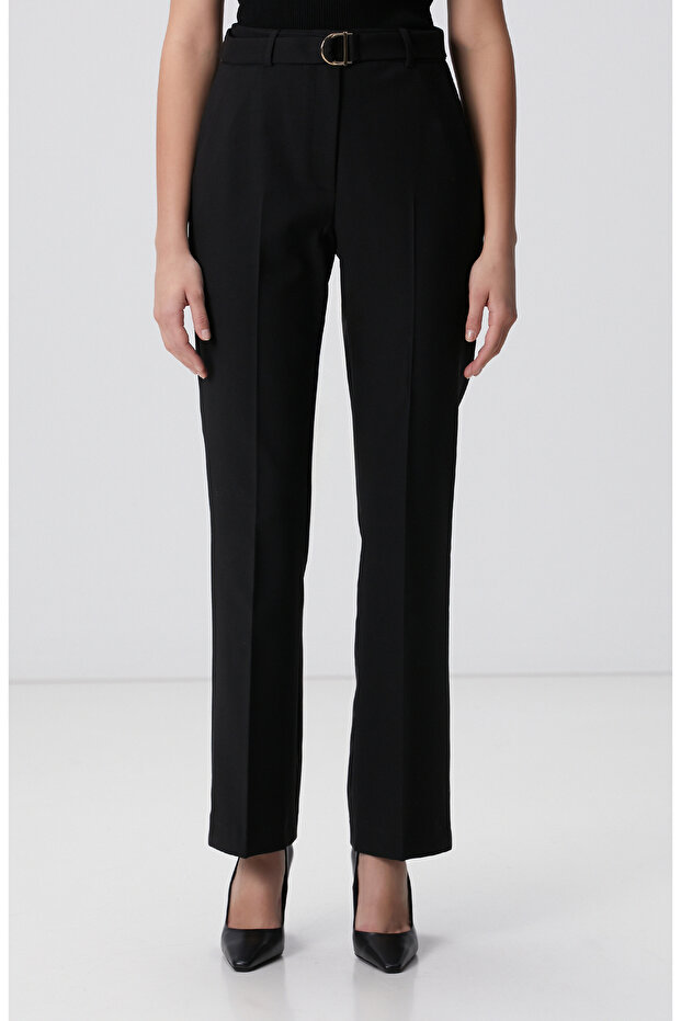 Siyah Yün Karışımlı Pantolon - 3