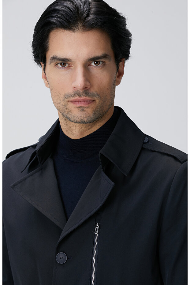 Lacivert Kuşaklı Pardösü - 6