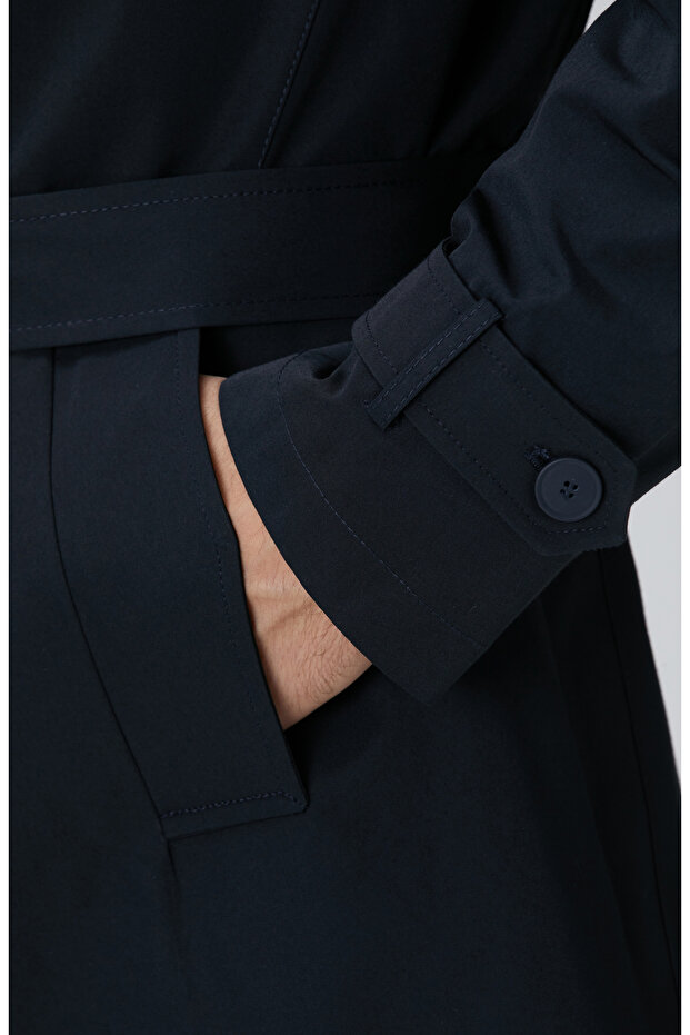 Lacivert Kuşaklı Pardösü - 8