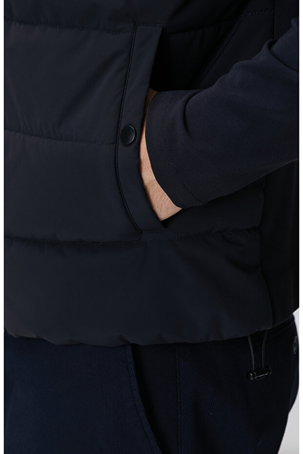 Lacivert Triko Kollu Mont - 8