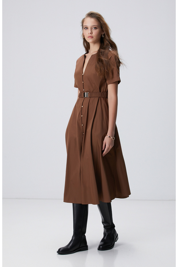 Tarçın Midi Tafta Elbise - 4