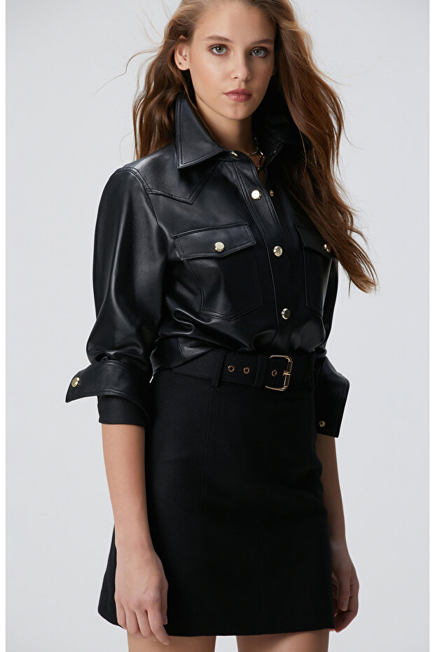 Siyah Deri Gömlek - 1