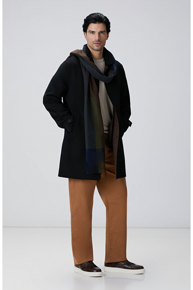 Siyah Yün Karışımlı Palto - 3
