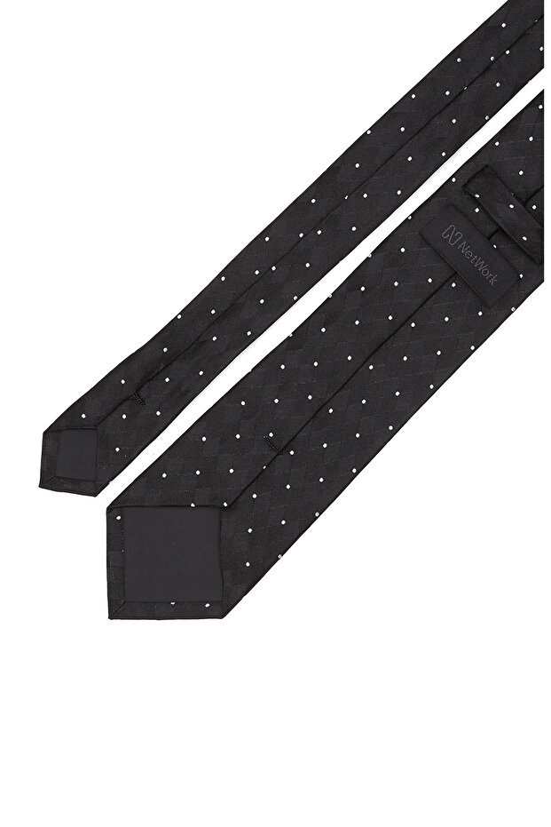 Siyah Puantiyeli İpek Kravat - 2