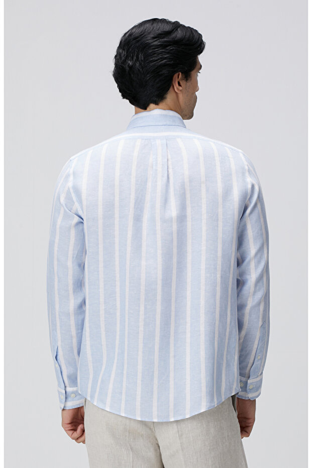 Mavi Beyaz Çizgili Gömlek - 5
