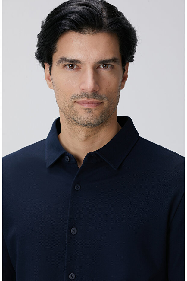 Lacivert Armürlü Gömlek - 6