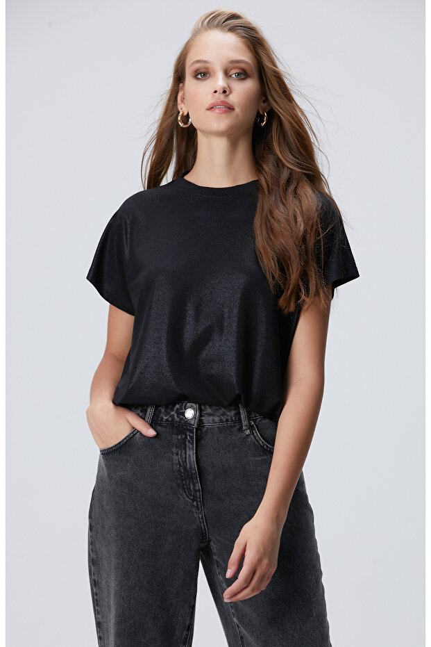 Siyah Varaklı T-shirt - 1