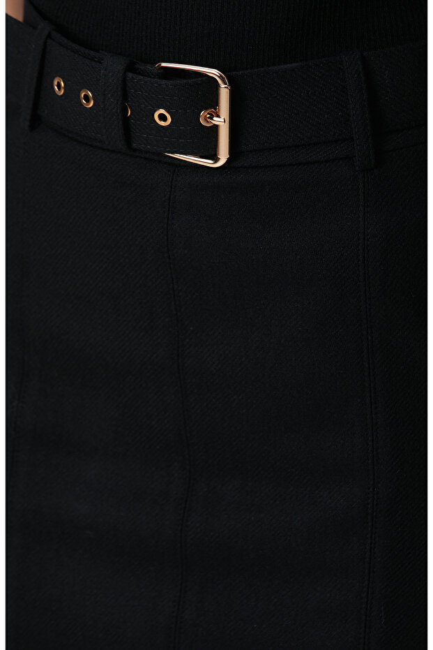 Siyah Yün Karışımlı Mini Etek - 6