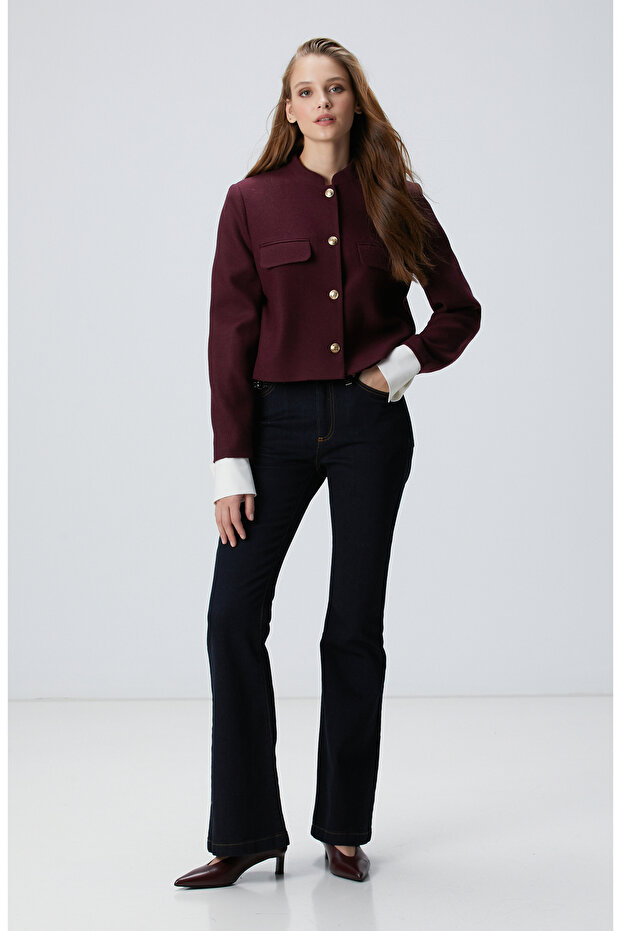 Vişne Yün Karışımlı Ceket - 3